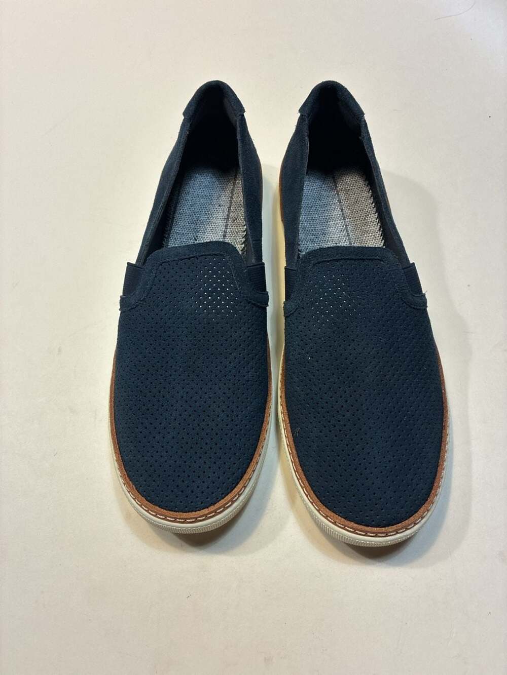 Vionic Malina Navy Blue Perforated Suede Slip-On Sneakers